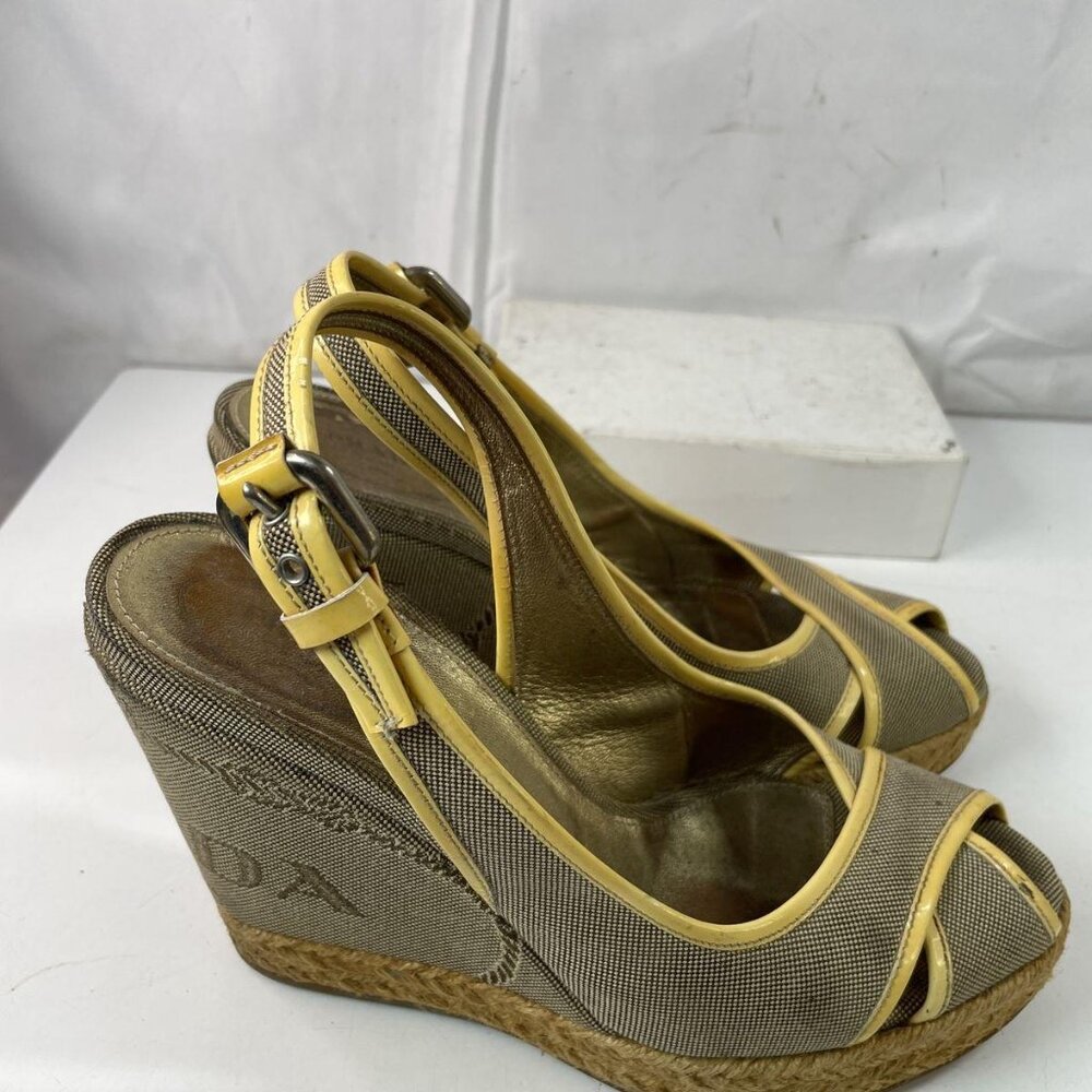 Prada Canvas Slingback Espadrille Wedge Sandals, Vintage, Size 37.5 (US 7 - Picture 7 of 11